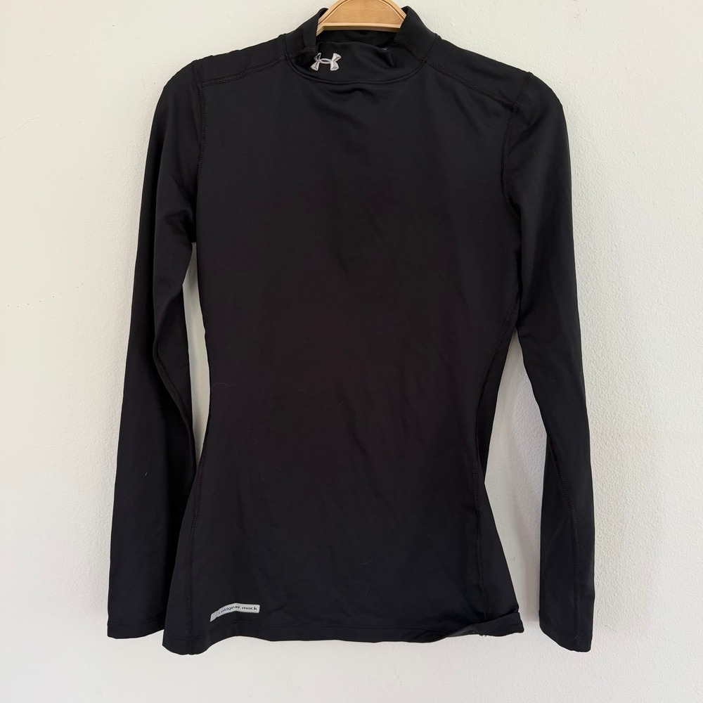 Under Armour ColdGear Mock Neck Long Sleeve Base Layer Shirt Black Small Fitted